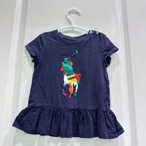 Ralph Lauren Navy Blue Kids Tee with Colorful Polo Logo